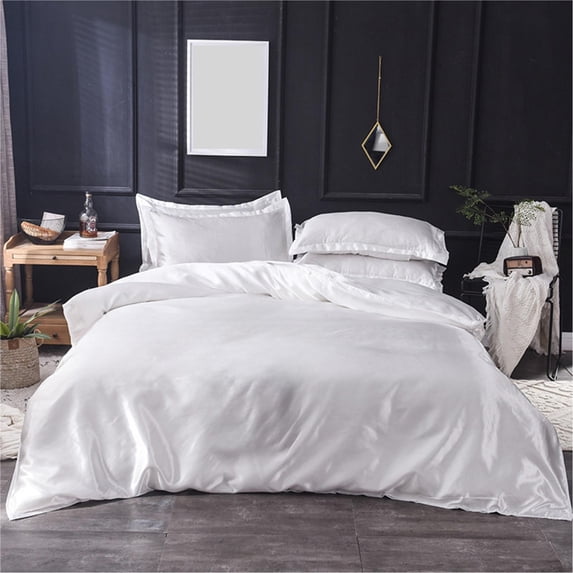 Ice Silk Duvet Cover - Cooling Soft Silky Quilt Cover for Summer, Breathable Polyester Bedding Set, White Smooth Touch Comforter Case, Easy Wash Hotel Quality Sheet Alternative