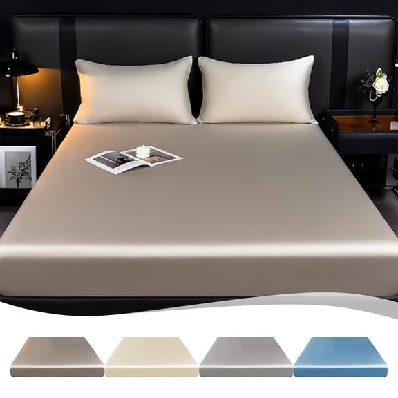 Ice Silk Fitted Sheet Ice Silk Fitted Sheet Gray Polyester Cooling Summer Bed Sheet(1-Piece) Rkxzt