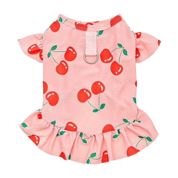 Ice Silk Floral Pet Dress 11.81x7.87in - Summer Breathable Mesh Dog & Cat Jumpsuit with Lace Trim, D-Ring Leash Attachment, Gift for Pet Lovers (E)​