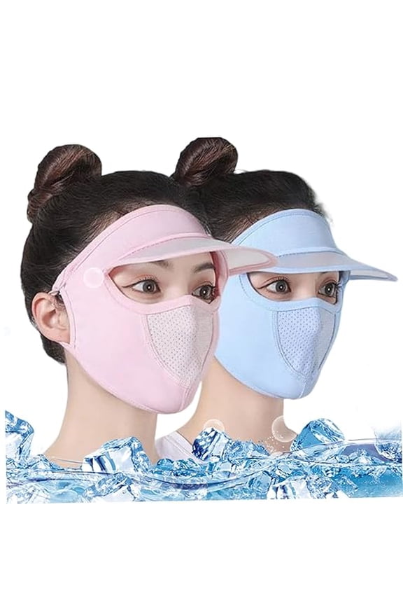 Ice Silk Full Face Mask, Full Face Protection Sun Hat, Ice Silk UV Protection Sunscreen with Eye Shield for Girls Hiking 2PCS