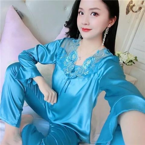 Ice Silk Kawaii Clothes Women Sleepwear Sexy Big Size Pajama Sets Lace Loungewear Set Korean Fashion Loose Spring Autumn Pajamas