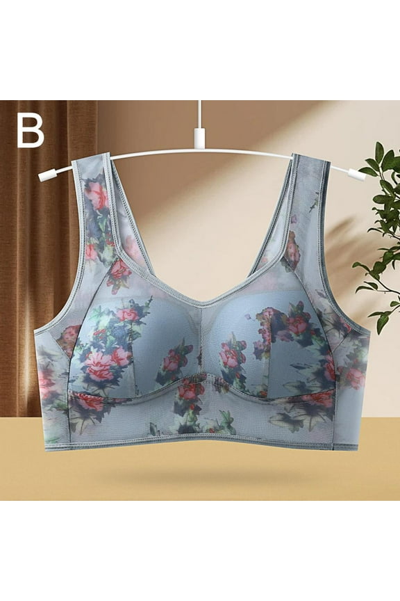 Ice Silk Lace Cooling Comfort Bra, Lace Buttonless Comfortable Bra C8Q1