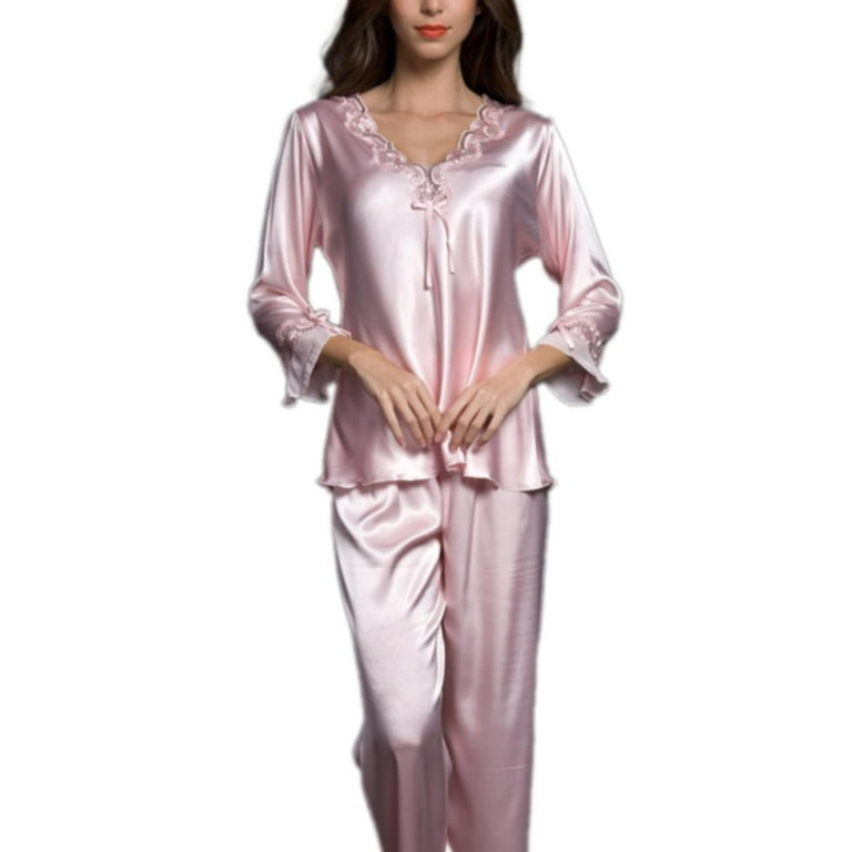 Ice Silk Lace Pajamas Ladies Summer Silk Nightgown Set Home