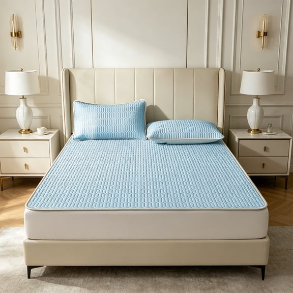 Ice Silk Mat Set, Summer Cooling Bed Sheet Pillowcase, Breathable Dormitory Set, Air Conditioner Compatible, 150x200cm