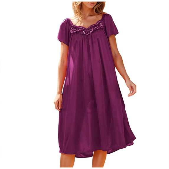 Ice Silk Nightgowns for Women Lace Pleated House Dress Soft Long Nightgown Sleepwear for Ladies