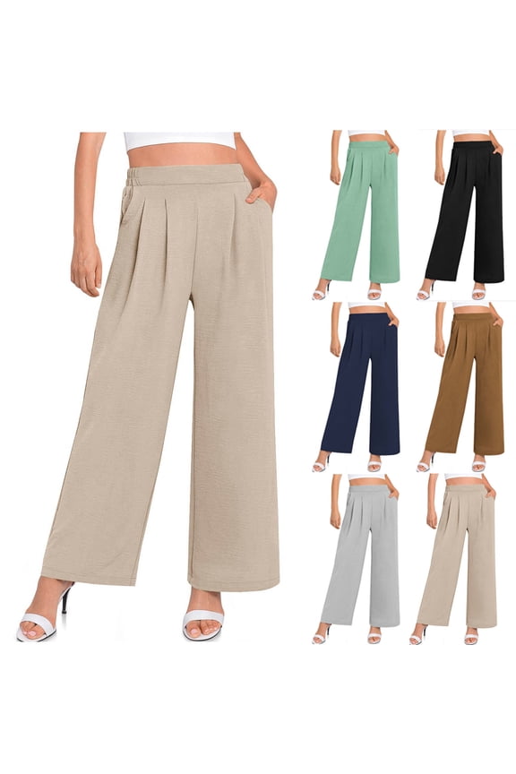 Ice Silk Pants Women's Summer Wrinkle-Free Wide Leg Trousers Lightweight Breathable Solid Color Lounge Pants Casual Daily Wear | Sopatenor,Black L