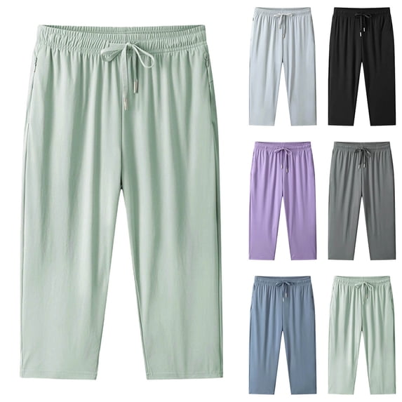 Ice Silk Pants For Womens Liweisiy Drawstring Elastic High Waist Solid Color Loose Pants Athletic Running Casual Classic Pants With Pockets Light Blue XL