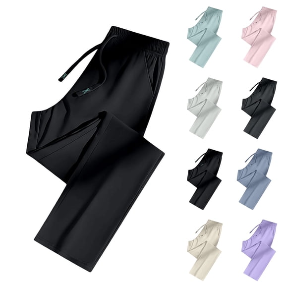 Ice Silk Pants for Women Plus Size 2026 Elastic Waist Quick Dry Hiking Pants Stretch Lightweight Active Trousers with Pockets Black L