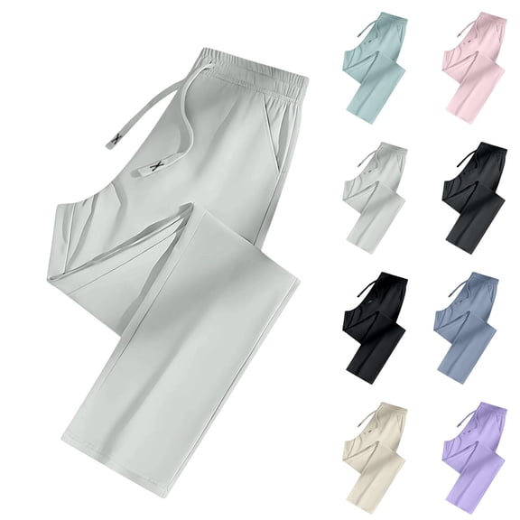 Ice Silk Pants for Women Plus Size 2026 Elastic Waist Quick Dry Hiking Pants Stretch Lightweight Active Trousers with Pockets Light Gray M