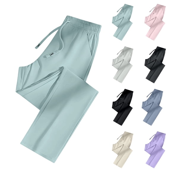Ice Silk Pants for Women Plus Size 2026 Elastic Waist Quick Dry Hiking Pants Stretch Lightweight Active Trousers with Pockets Mint Green XXL