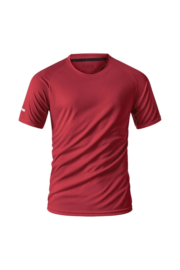 Ice Silk Round Neck T-Shirt for Men Summer Sports Fast Dry Short Sleeve Tee Cool Comfy Lightweight Tops,Red,L