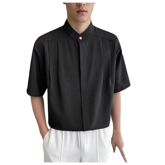 Ice Silk Shirts for Men Short Sleeve Summer, Cooling Silk Button Down Shirt Tops Casual, Stylish and Trendy Casual, Black 2xl