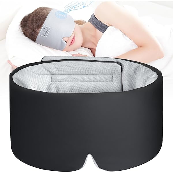 Ice Silk Sleep Headphones with Bluetooth Mask, Eye Mask for Sleeping in Total Darkness, 5.4 Bluetooth Sleep Mask Sleep Headphones, Soft, Gifts for Men Women (Black)