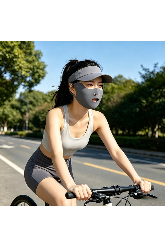 Ice Silk Summer Face Mask with Eye & Mouth Openings - Breathable Sun Protection Cover Light Grey