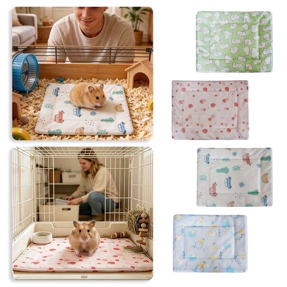Ice Silk Summer Small Animal Cooling Mat, Cute Print Breathable Cage Rest Pad for Guinea Pigs Hamsters Rabbits Sugar Gliders