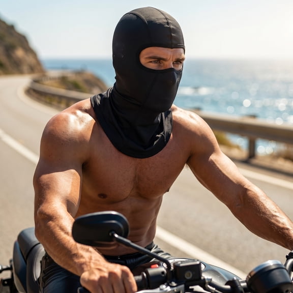 Ice Silk Sun Protection Face Mask, Breathable Quick-Dry, Full Face Coverage, Earphone Hole, High Elasticity for Motorcycle Cycling Running(Black)