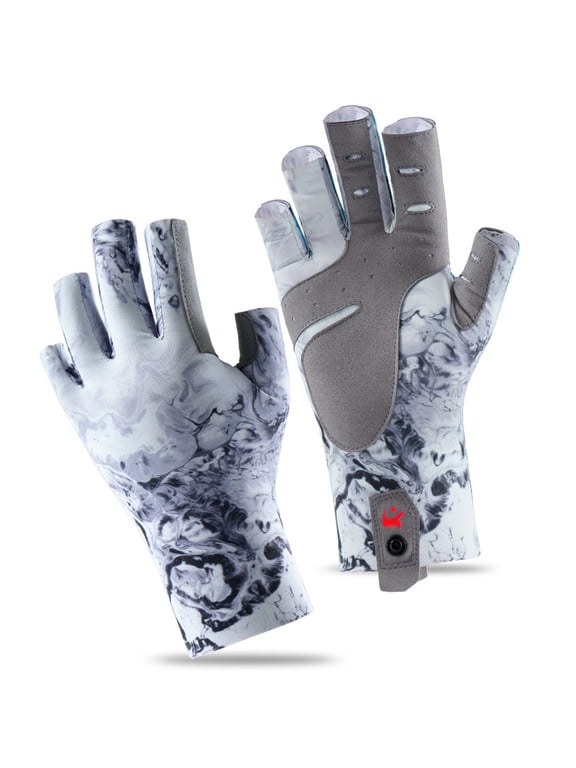 Ice Silk Sun Protection Fingerless Fishing Gloves Breathable UV Non-Slip Outdoor Mitts, Glacier White XL (10.6 in / 27 cm)