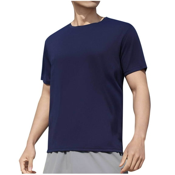 Ice Silk T-Shirts for Mens Ultra Soft Textured Athletic Stretch T Shirts Round Neck Tee Short Sleeve Tops Quick Dry Absorb Sweat Blouses Trends Lightweight Shirts Hiking Outdoor Track Blouses