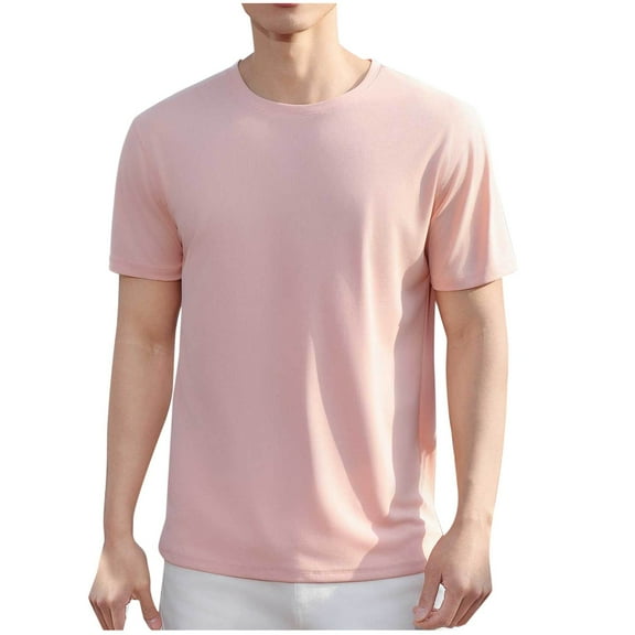 Ice Silk T-Shirts for Mens Ultra Soft Textured Athletic Stretch T Shirts Round Neck Tee Short Sleeve Tops Quick Dry Absorb Sweat Blouses Trends Lightweight Shirts Hiking Outdoor Track Blouses