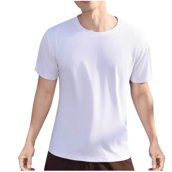 Ice Silk T-Shirts for Mens Ultra Soft Textured Athletic Stretch T Shirts Round Neck Tee Short Sleeve Tops Quick Dry Absorb Sweat Blouses Trends Lightweight Shirts Hiking Outdoor Track Blouses