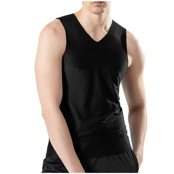 Ice Silk Tank Top Men Breathable Sleeveless Gym Shirt V-Neck Athletic Muscle Fit Jersey Quick Dry Summer Workout Top Stretch Lightweight Traceless Sportswear