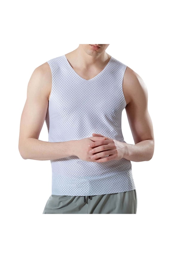 Ice Silk Tank Top Men Breathable Sleeveless Gym Shirt V-Neck Athletic Muscle Fit Jersey Quick Dry Summer Workout Top Stretch Lightweight Traceless Sportswear