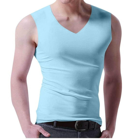 Ice Silk Tank Tops for Men V Neck Sleeveless Solid Traceless Breathable Bodybuilding Undershirts Workout Gym Shirts