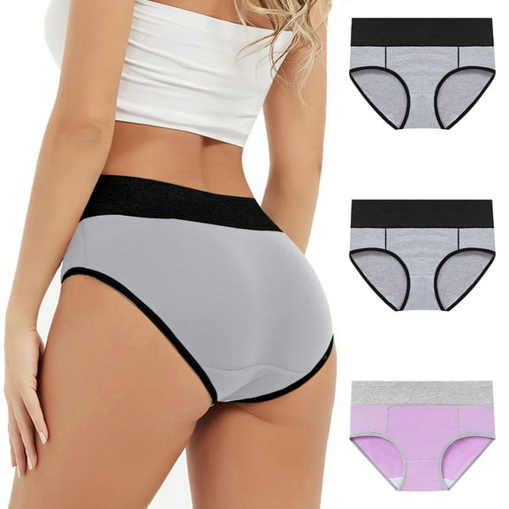 Ice Silk Underwear Women 3 Pack Womens Menstrual Period Panties Teens Cotton Leak-Proof High Waisted Underwear Briefs Underpants Gray XL