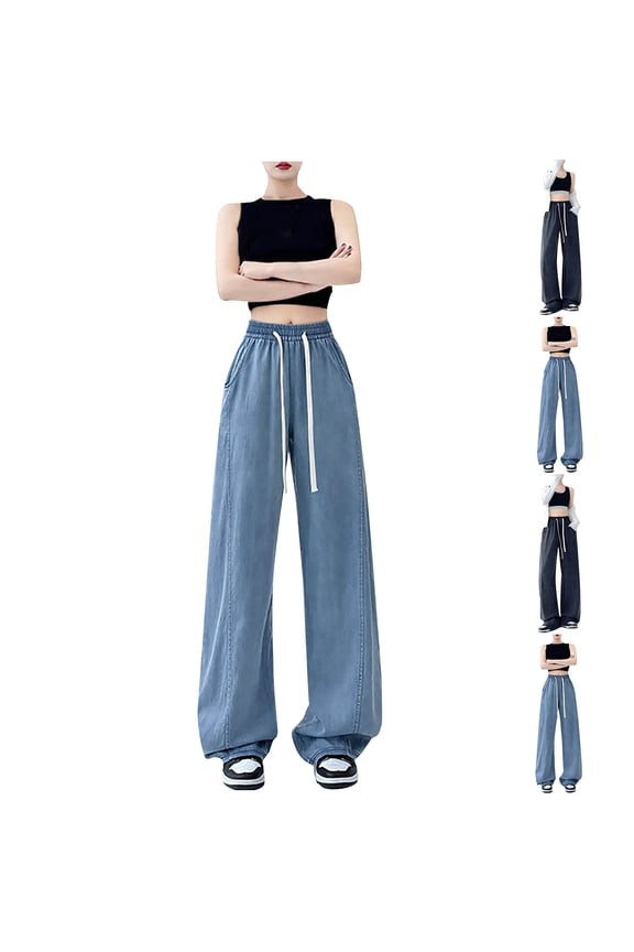 Ice Silk Wide Leg Pants High Waisted Straight Leg Trousers Loose Casual Palazzo Pants for Women Summer Breathable Lightweight Lounge Pants | CSEONE,Black L