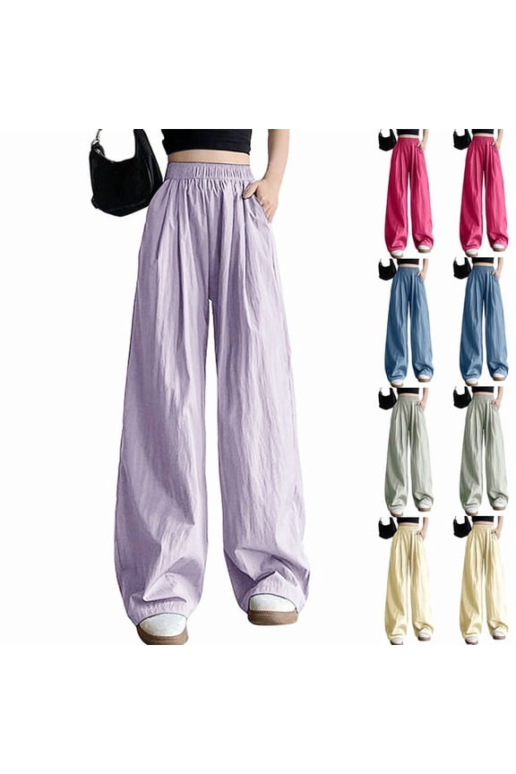 Ice Silk Wide Leg Pants for Women, Summer Thin Casual Pants with Side Pockets, Comfortable Flowy Palazzo Trousers, Lounge & Travel Pants, Aesthetic Gifts for Women | CSEONE,Blue XL