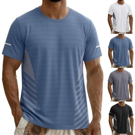 Ice Silk Workout Shirts for Men Quick Dry Athletic T-Shirts Short Sleeve Crewneck Tops Summer Gym Running Blouses, M