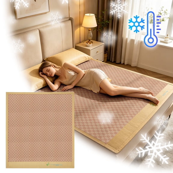 Ice Silk Woven Rattan Cooling Sleeping Mat, 35.43"x76.77" Breathable Foldable Summer Mattress Pad, Soft Non- Bed Cooling Mat for Hot Sleepers