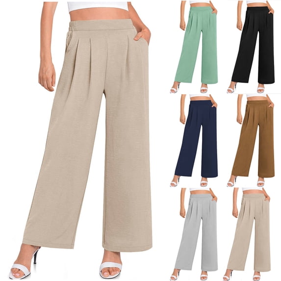 Ice Silk Wrinkled Pants Women's Summer Wide Leg Trousers, Lightweight Breathable Linen Feel Palazzo Pants for Casual Travel, Fashion Gifts for Women | CSEONE,Gray XL