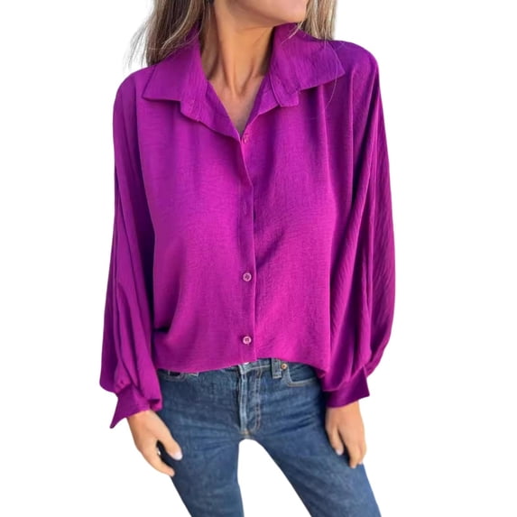 Ice Silk Wrinkles Shirt Lapel Lantern Long Sleeve Single Breasted Office Work Tunic Tops Casual Loose Fit Blouse Daily Wear