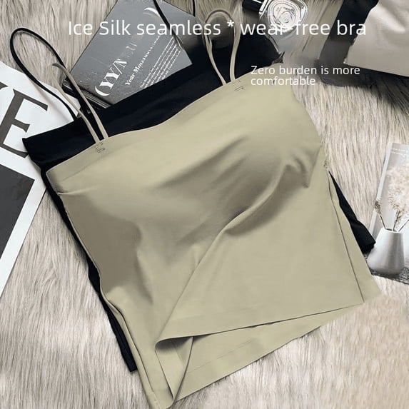 Ice Silk beauty back camisole women's inner wear anti-exposure with chest pad one-piece seamless underwear bra summer