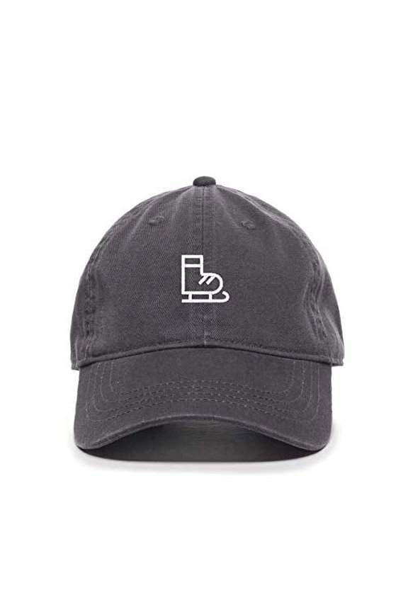Ice Skate Baseball Cap Embroidered Cotton Adjustable Dad Hat Charcoal