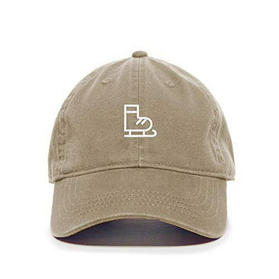 Ice Skate Baseball Cap Embroidered Cotton Adjustable Dad Hat Khaki