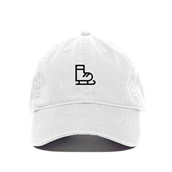 Ice Skate Baseball Cap Embroidered Cotton Adjustable Dad Hat White