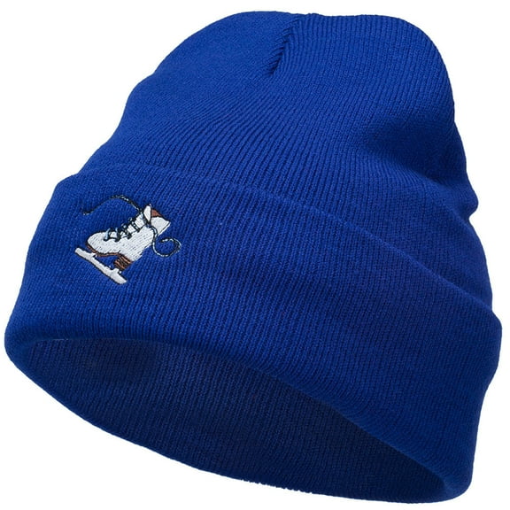 Ice Skate Embroidered 12 Inch Long Beanie - Royal OSFM