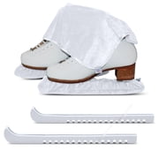 Ice Skate Guards, Soakers & Towel Gift Set -One Piece Guard Set Design with Soft Skate Blade Covers & Towel Adjustable Pair of Guards-no assembly required Waltz White, Small