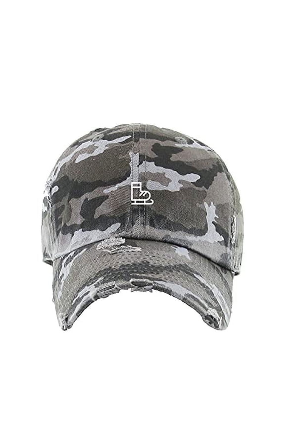Ice Skate Vintage Baseball Cap Embroidered Cotton Adjustable Distressed Dad Hat Gray Camo