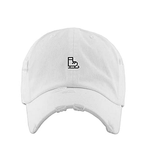 Ice Skate Vintage Baseball Cap Embroidered Cotton Adjustable Distressed Dad Hat White