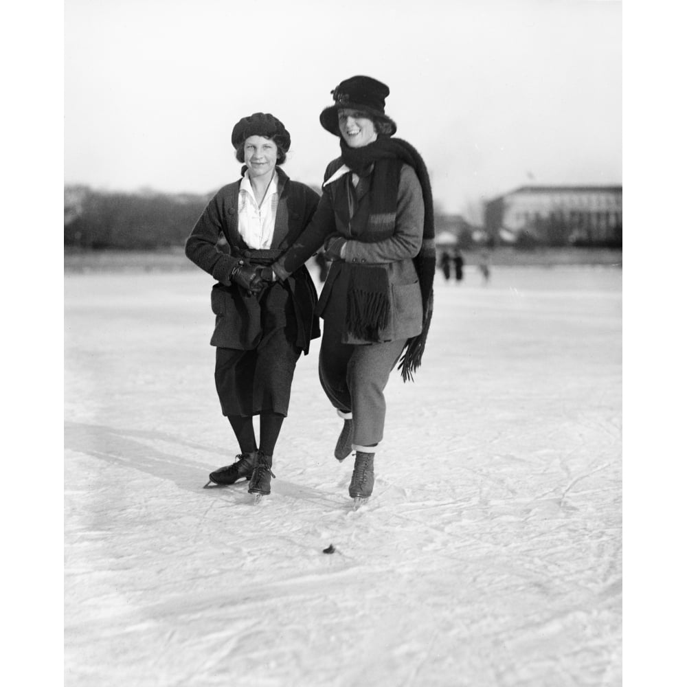 Ice Skaters C1920. Ntwo Young Women Ice Skating On A Lake Miss Betty