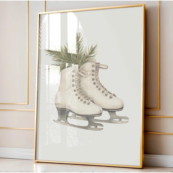 Ice Skates Art Winter Ice Skating Wall Art Print, Unframed Paper Poster 11x14in