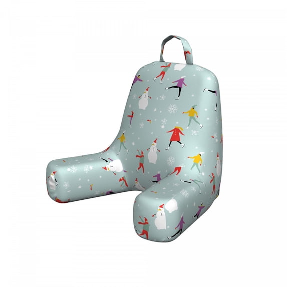 Ice Skates Reading Pillow Cover, Colorful Merry Christmas Theme with Human and Snowflakes Pattern, Unstuffed Printed Bed Rest Case from Soft Fabric, Small, Pale Seafoam Multicolor, by Ambesonne