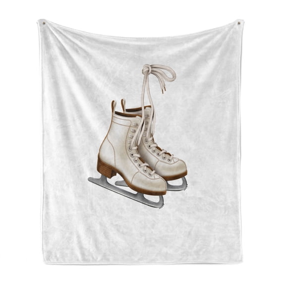 Ice Skates Soft Flannel Fleece Throw Blanket, Skates Ice Rink Equipment Footwear Outdoor Activities, Cozy Plush for Indoor and Outdoor Use, 70" x 90", Dimgray Chocolate, by Ambesonne