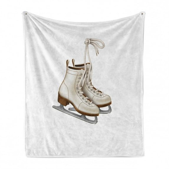 Ice Skates Soft Flannel Fleece Throw Blanket, Skates Ice Rink Equipment Footwear Outdoor Activities, Cozy Plush for Indoor and Outdoor Use, 60" x 80", Dimgray Chocolate, by Ambesonne