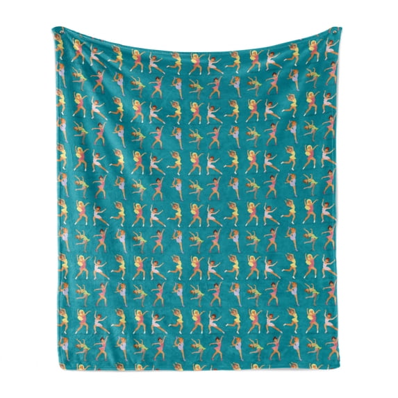 Ice Skates Soft Flannel Fleece Throw Blanket, Women Poses Performing Doing Exercises and Tricks, Cozy Plush for Indoor and Outdoor Use, 50" x 60", Multicolor, by Ambesonne