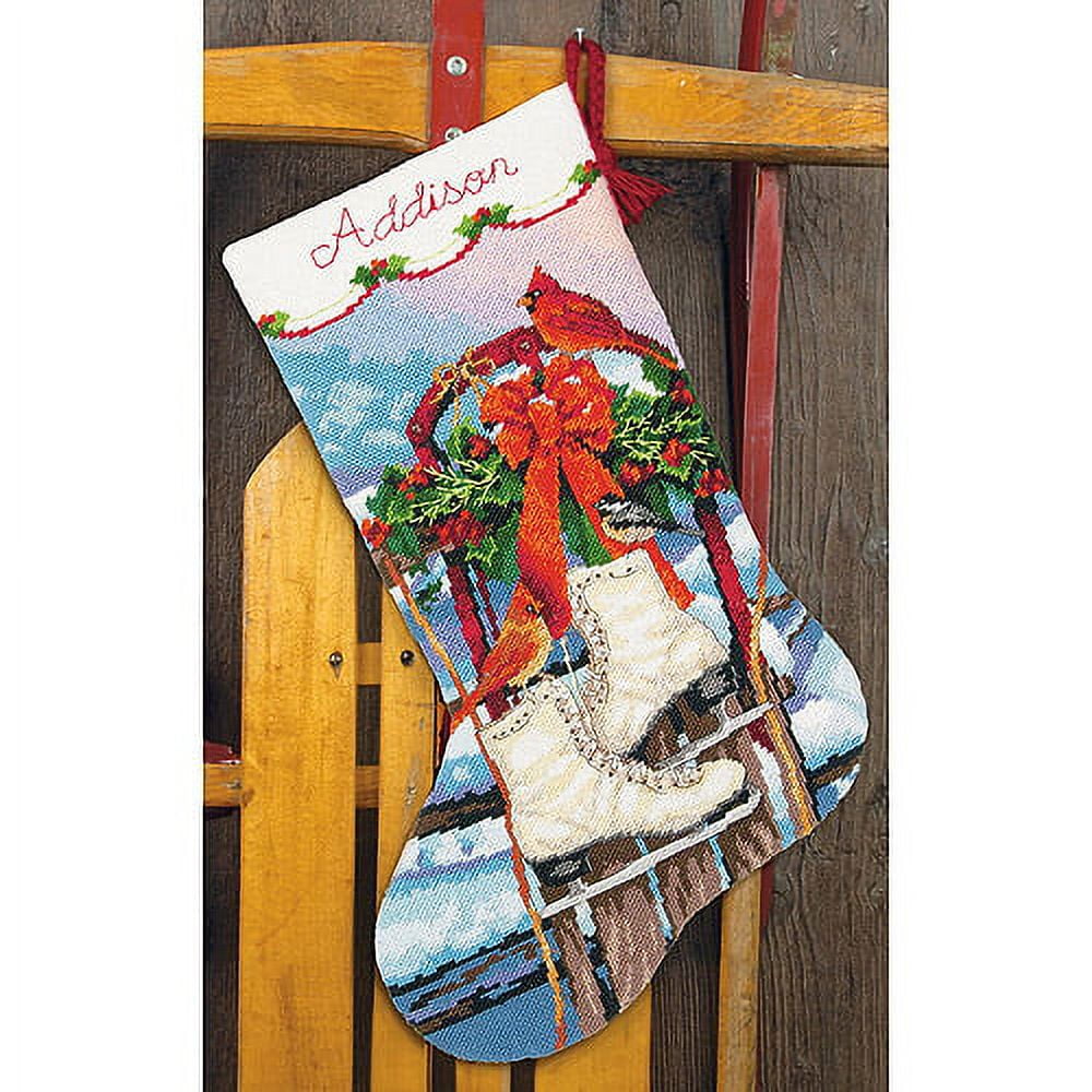 Ice Skates Stocking Needlepoint Kit, 16 Long, Stitched In Wool and Thread  