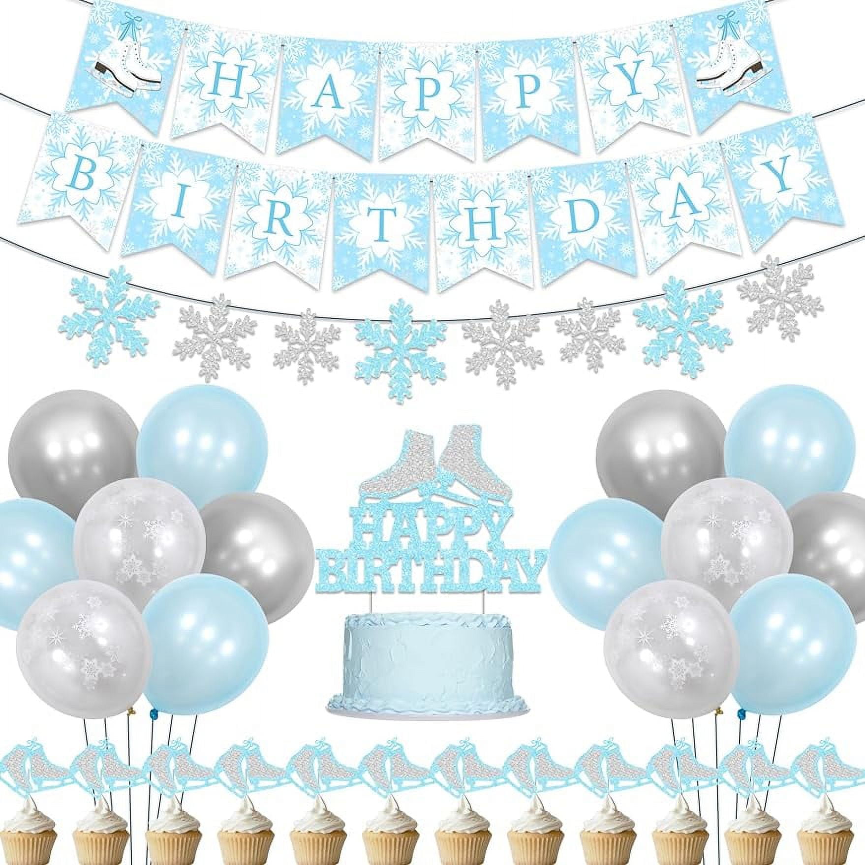 Ice Skating Birthday Party Decorations for Girls, Skating Happy Birthday  Banner Snowflake Garland Banner Blue Silver Balloon Roller Skating Cake ..., image size:1758x1758